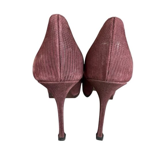 Vintage Yves Saint Laurent Burgundy Faux Snakeskin Leather Pumps Size 8 US - Picture 7 of 13